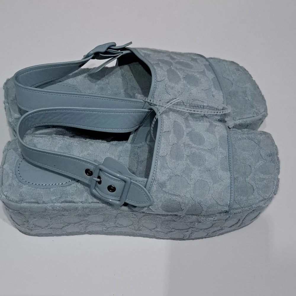 Coach Powder Blue Logo-Embossed Platform Sandals